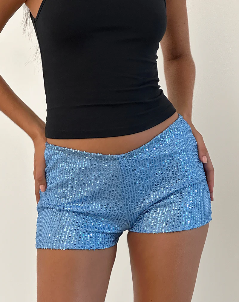Erna Micro Short in Light Blue Mini Sequin - Image 2