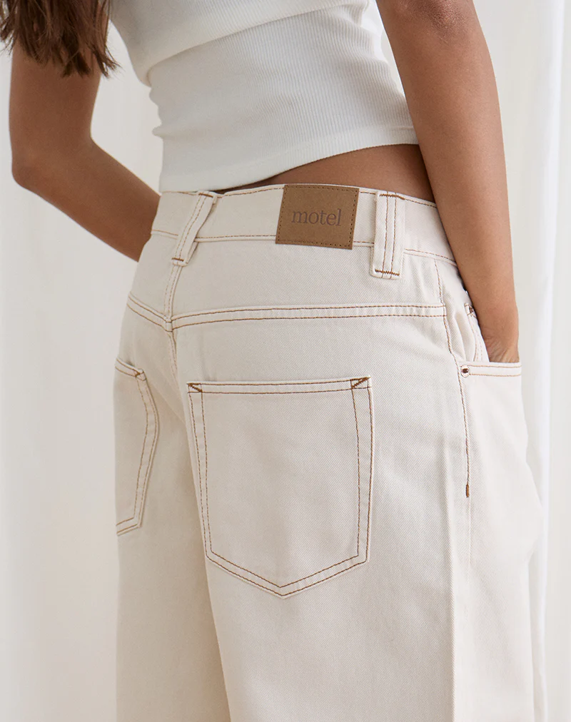 Low Rise Denim Skater Short in Off White - Image 2